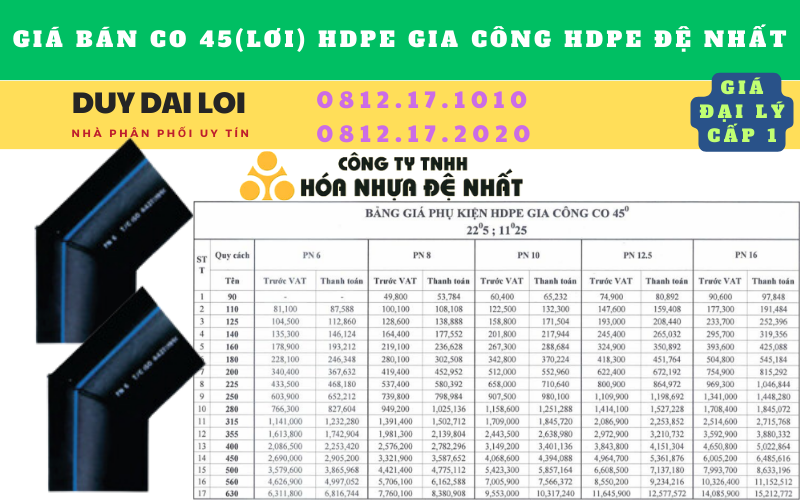 Giá bán Co 45 (lơi) hdpe gia công đệ nhất hàn đối đầu Giá bán Co 45 (lơi) hdpe gia công đệ nhất hàn đối đầu