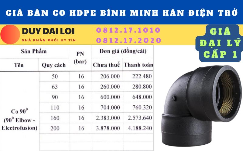 Gía bán co hdpe bình mình hàn điện trở Gía bán co hdpe bình mình hàn điện trở