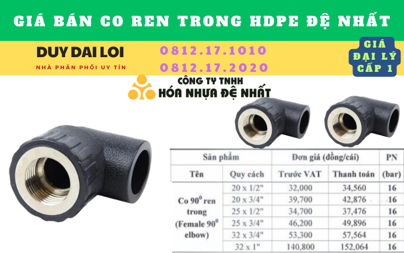 Giá bán Co ren trong hdpe đệ nhất Giá bán Co ren trong hdpe đệ nhất