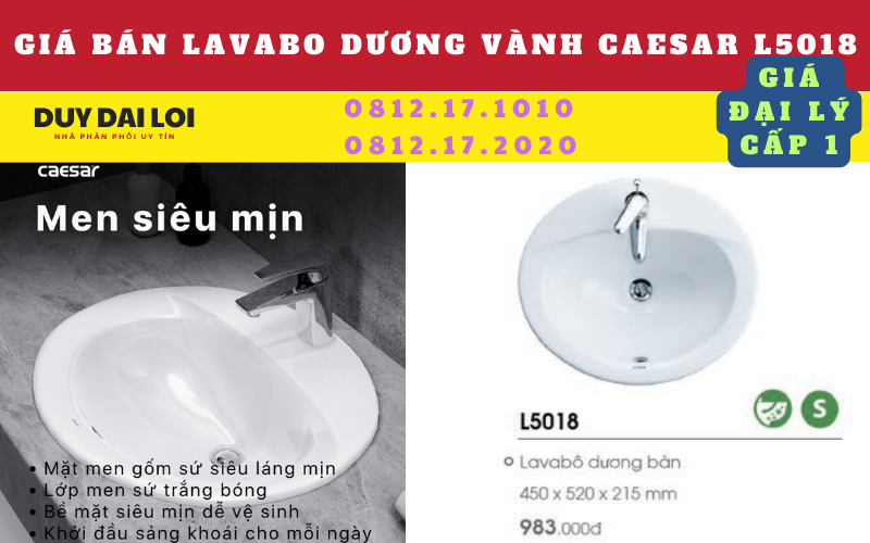 giá bán lavabo dương vành caesar L5018 giá bán lavabo dương vành caesar L5018