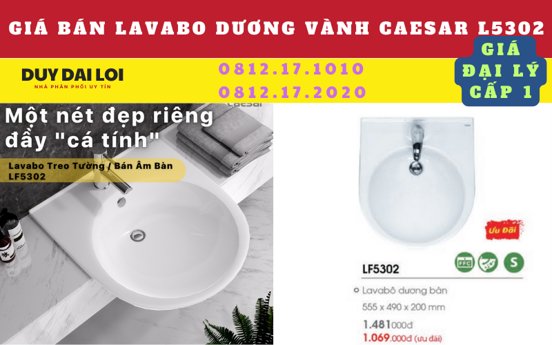 giá bán lavabo dương vành caesar LF5302 giá bán lavabo dương vành caesar LF5302