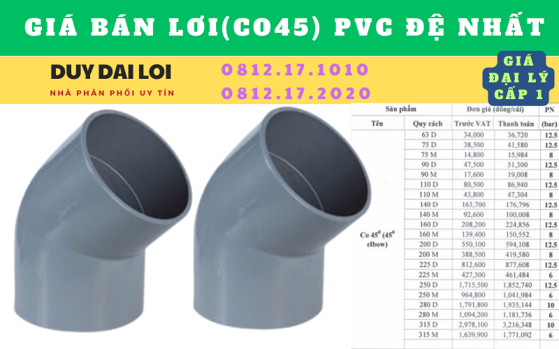 Gía bán Co 45 pvc đệ nhất Gía bán Co 45 pvc đệ nhất