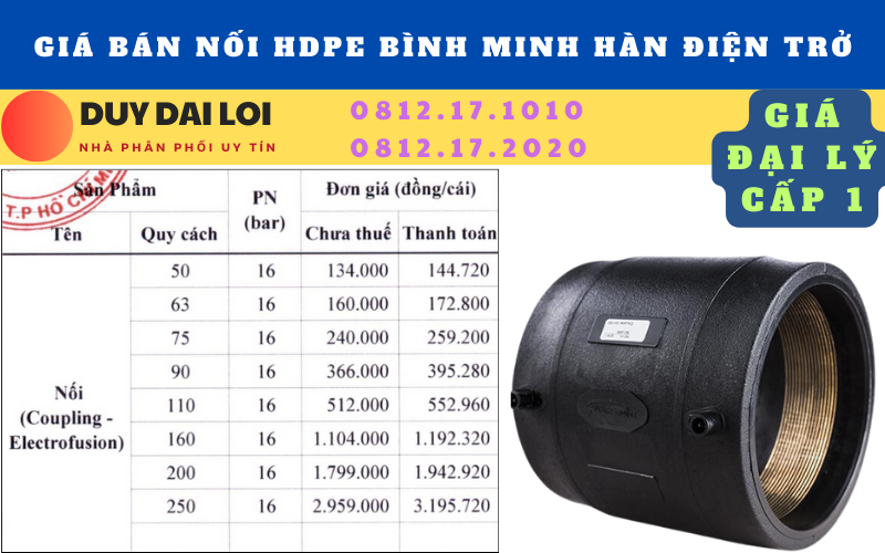 Gía bán nối hdpe bình mình hàn điện trở Gía bán nối hdpe bình mình hàn điện trở