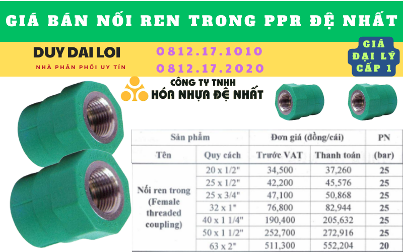 Giá bán Nối ren trong ppr đệ nhất Giá bán Nối ren trong ppr đệ nhất