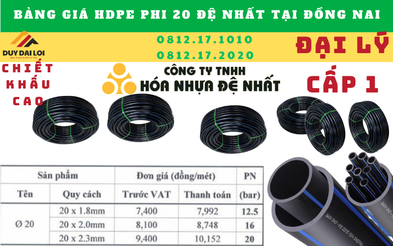 Giá bán ống hdpe 20 đệ nhất tại đồng nai Giá bán ống hdpe 20 đệ nhất tại đồng nai