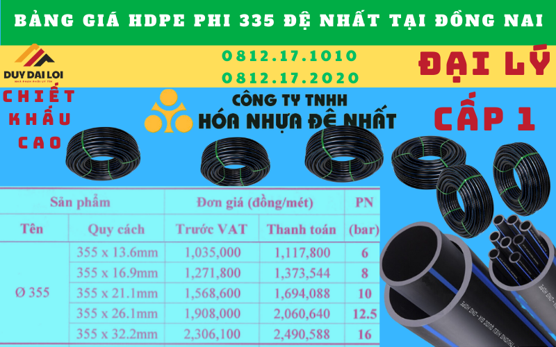 Giá bán ống hdpe 335 đệ nhất tại đồng nai Giá bán ống hdpe 335 đệ nhất tại đồng nai
