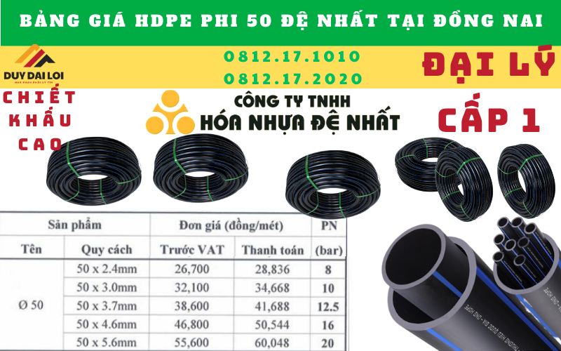 Giá bán ống hdpe 50 đệ nhất tại đồng nai Giá bán ống hdpe 50 đệ nhất tại đồng nai