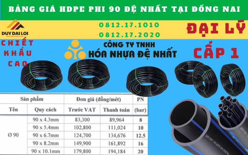 Giá bán ống hdpe 90 đệ nhất tại đồng nai Giá bán ống hdpe 90 đệ nhất tại đồng nai