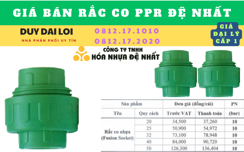 Giá bán Rắc co nhựa ppr đệ nhất Giá bán Rắc co nhựa ppr đệ nhất