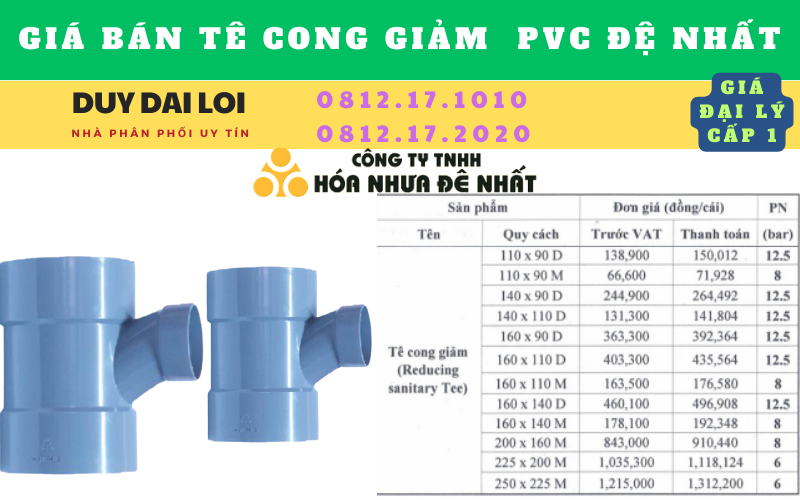 Gía bán Tê cong giảm pvc đệ nhất Gía bán Tê cong giảm pvc đệ nhất