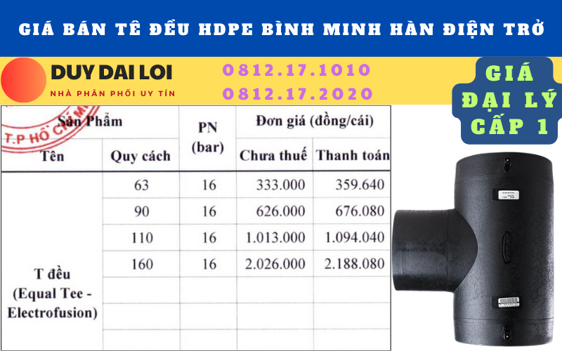 Gía bán tê đều hdpe bình minh hàn điện trở Gía bán tê đều hdpe bình minh hàn điện trở
