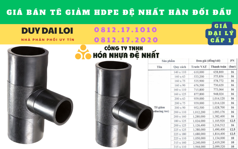 Giá bán Tê giảm hdpe đệ nhất hàn đối đầu Giá bán Tê giảm hdpe đệ nhất hàn đối đầu