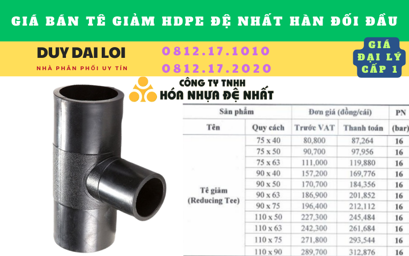 Giá bán Tê giảm hdpe đệ nhất hàn đối đầu Giá bán Tê giảm hdpe đệ nhất hàn đối đầu