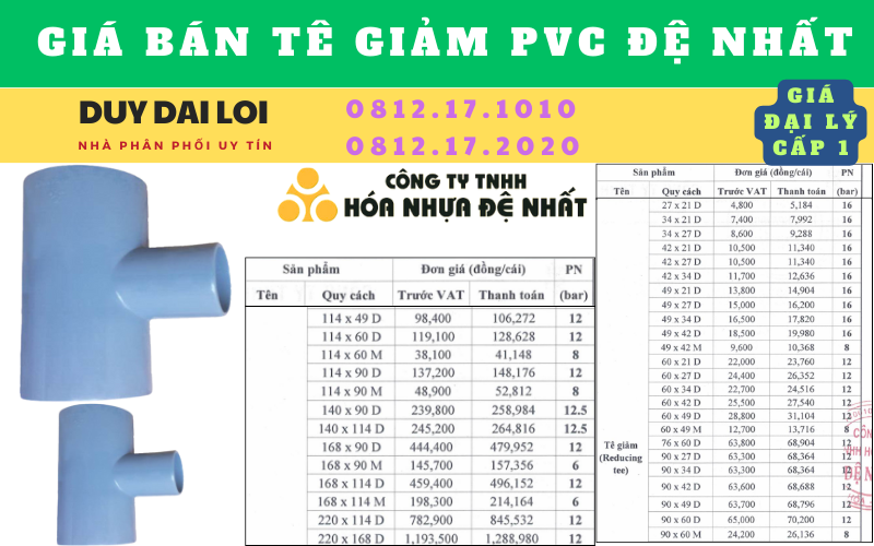 Gía bán Tê pvc đệ nhất Gía bán Tê pvc đệ nhất