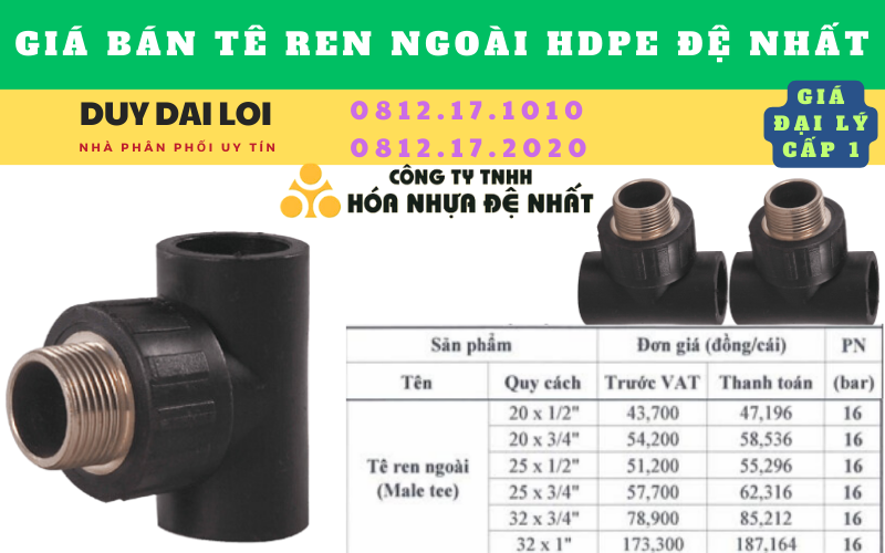 Giá bán Tê ren ngoài hdpe đệ nhất Giá bán Tê ren ngoài hdpe đệ nhất
