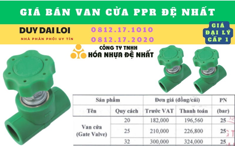Giá bán Van cửa ppr đệ nhất Giá bán Van cửa ppr đệ nhất