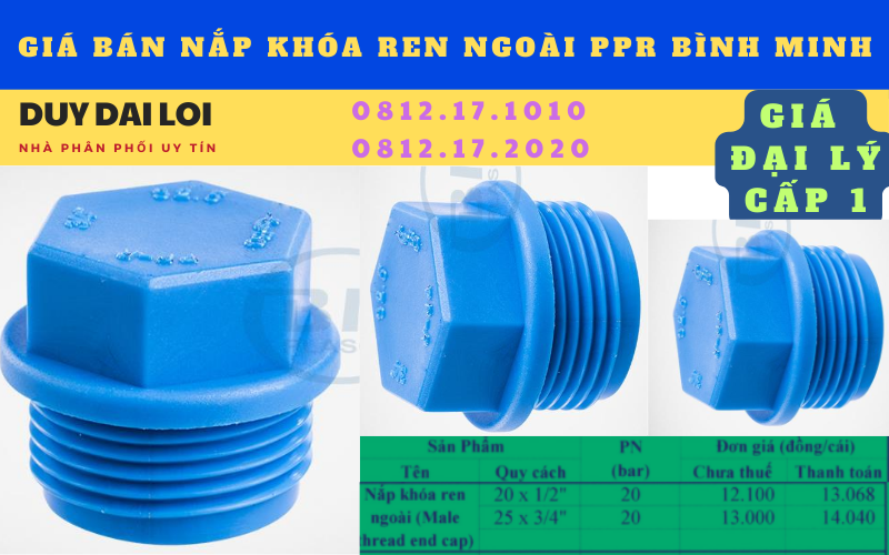 Giá bán nút bít ren ngoài ống ppr ppr Bình Minh Giá bán nút bít ren ngoài ống ppr ppr Bình Minh