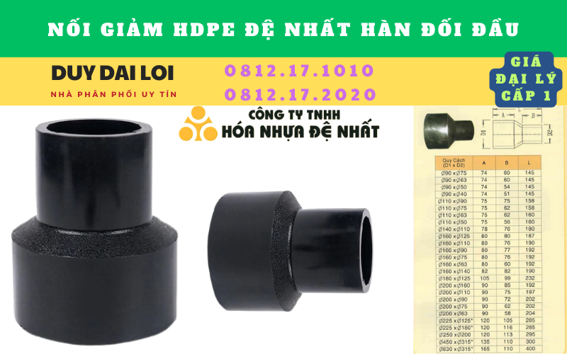 Nối giảm hdpe đệ nhất hàn đối đầu Nối giảm hdpe đệ nhất hàn đối đầu
