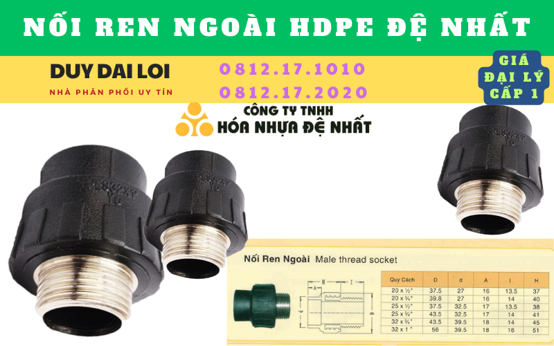 Nối ren ngoài hdpe đệ nhất hàn âm dương Nối ren ngoài hdpe đệ nhất hàn âm dương