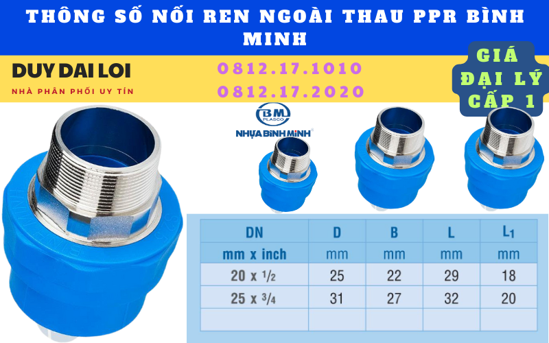Thông số nối ren ngoài thau ppr bình minh Thông số nối ren ngoài thau ppr bình minh