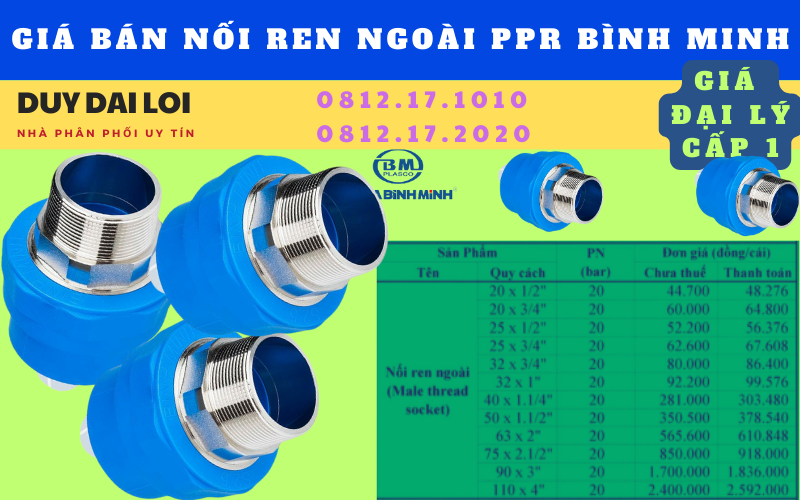 Gía bán nối ren ngoài thau ppr bình minh Gía bán nối ren ngoài thau ppr bình minh