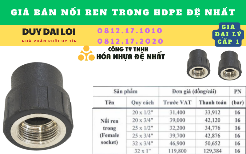 Giá bán Nối ren trong hdpe đệ nhất Giá bán Nối ren trong hdpe đệ nhất