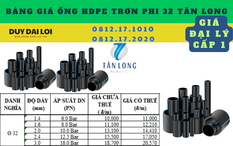 bảng giá ống hdpe trơn phi 32 tân long bảng giá ống hdpe trơn phi 32 tân long