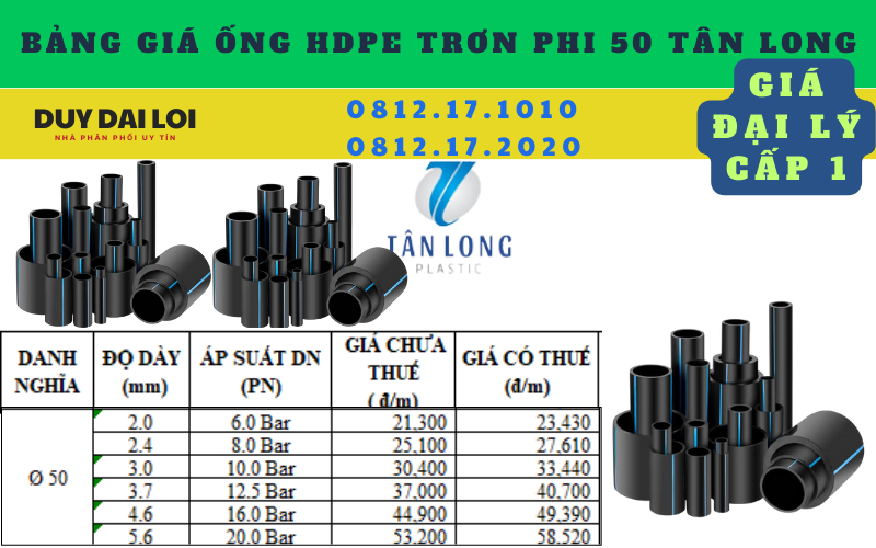 bảng giá ống hdpe trơn phi 50 tân long bảng giá ống hdpe trơn phi 50 tân long