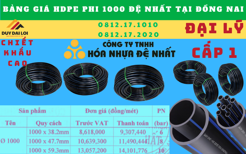 Giá bán ống hdpe 1000 đệ nhất tại đồng nai Giá bán ống hdpe 1000 đệ nhất tại đồng nai