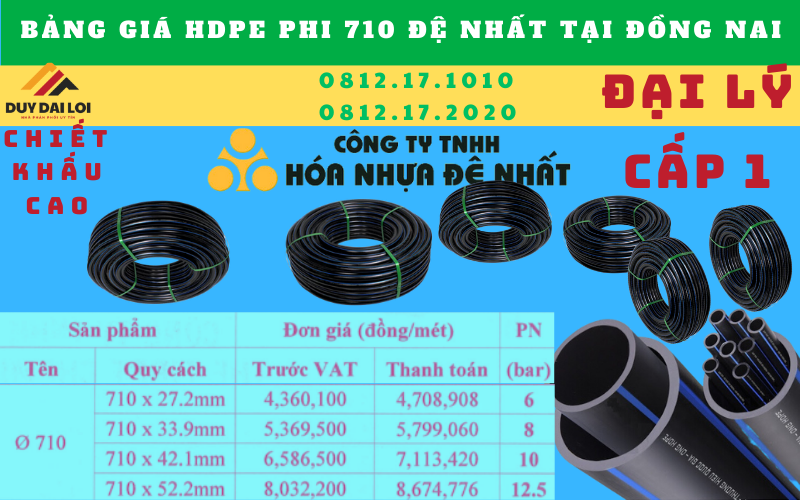 Giá bán ống hdpe 710 đệ nhất tại đồng nai Giá bán ống hdpe 710 đệ nhất tại đồng nai