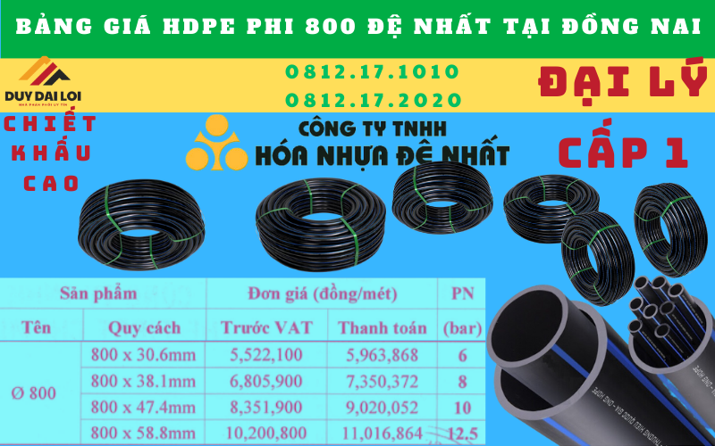 Giá bán ống hdpe 800 đệ nhất tại đồng nai Giá bán ống hdpe 800 đệ nhất tại đồng nai