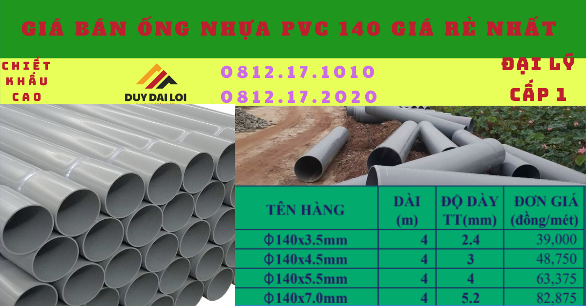 Ống nhựa PVC D140 giá rẻ nhất Ống nhựa PVC D140 giá rẻ nhất