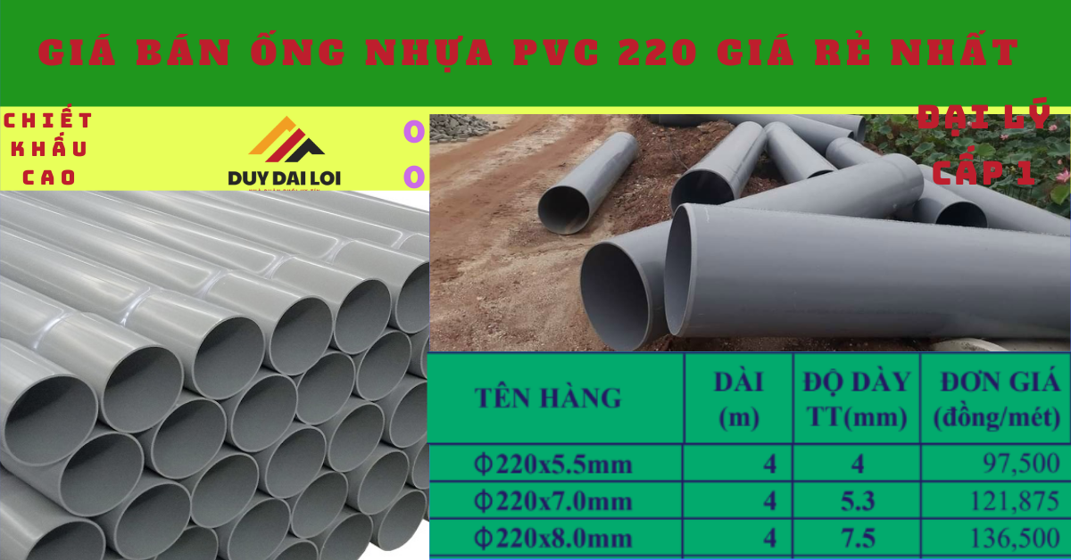 Ống nhựa PVC D220 giá rẻ nhất Ống nhựa PVC D220 giá rẻ nhất
