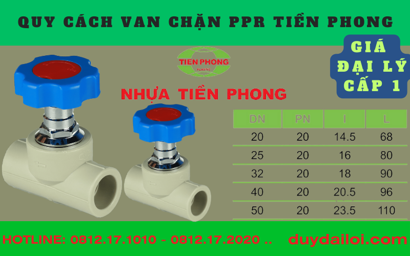Các quy cách Van chặn ppr tiền phong Các quy cách Van chặn ppr tiền phong