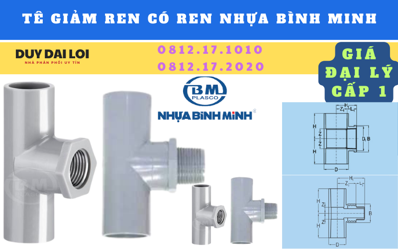 Tê giảm có ren nhựa pvc bình minh Tê giảm có ren nhựa pvc bình minh