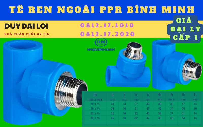 Thông số tê ren ngoài ppr Bình Minh Thông số tê ren ngoài ppr Bình Minh