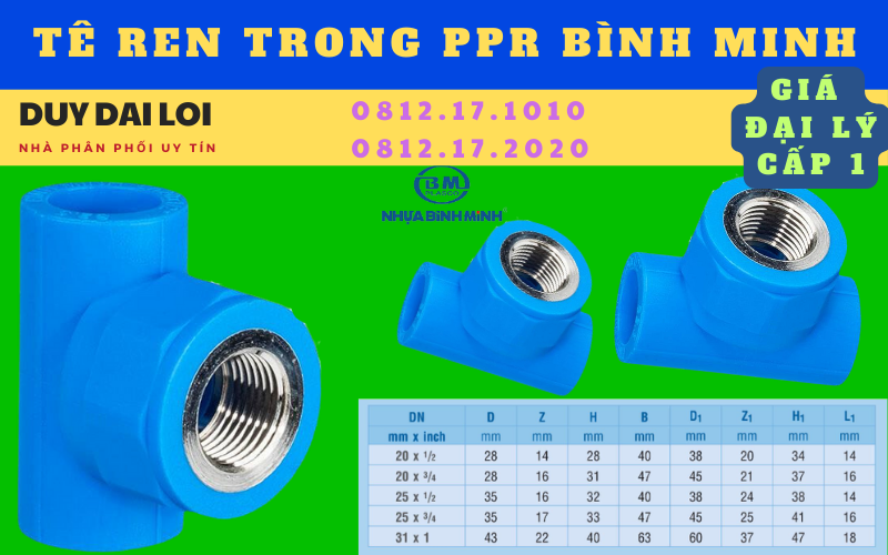 Thông số tê ren trong ppr Bình Minh Thông số tê ren trong ppr Bình Minh