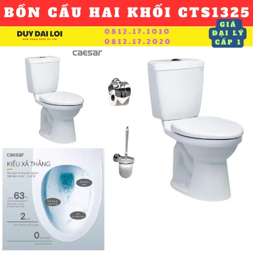 BỒN CẦU HAI KHỐI CAESAR CTS1325 NẮP ÊM