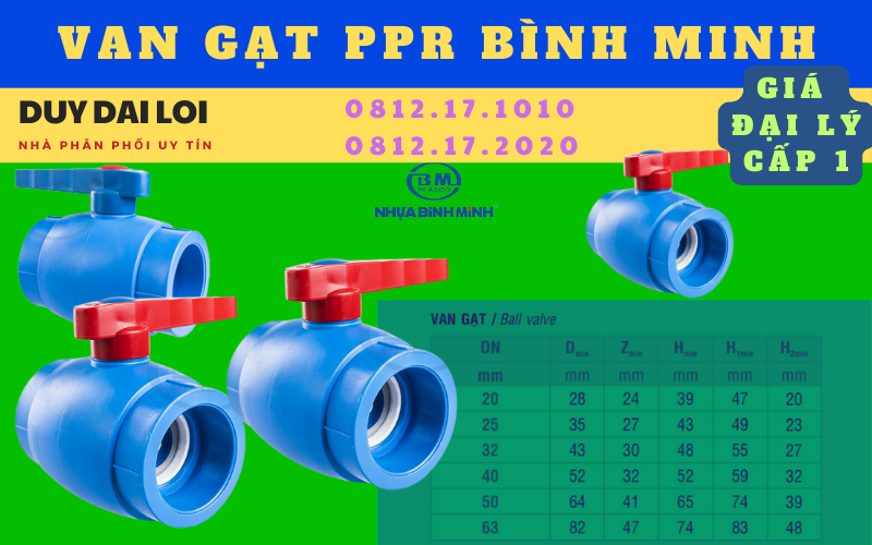 Thông số van gạt ppr Bình Minh Thông số van gạt ppr Bình Minh
