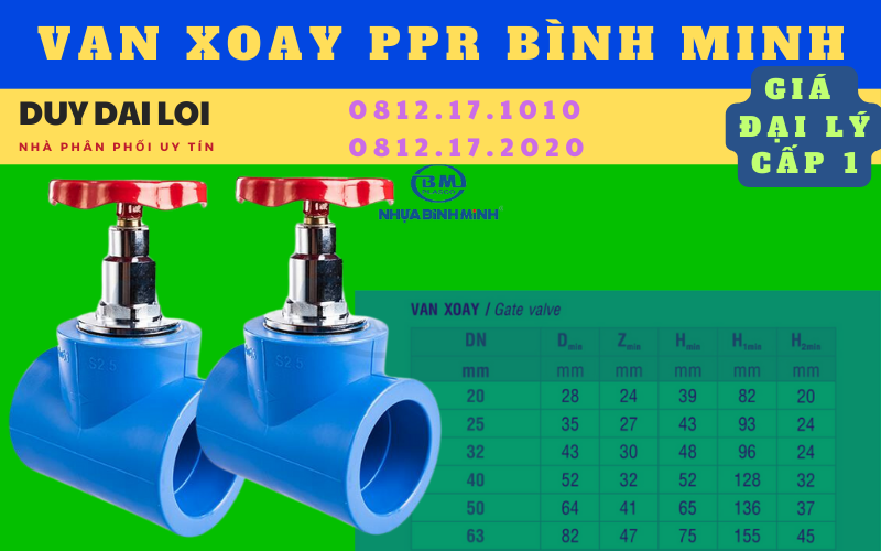 Thông số van xoay ppr Bình Minh Thông số van xoay ppr Bình Minh