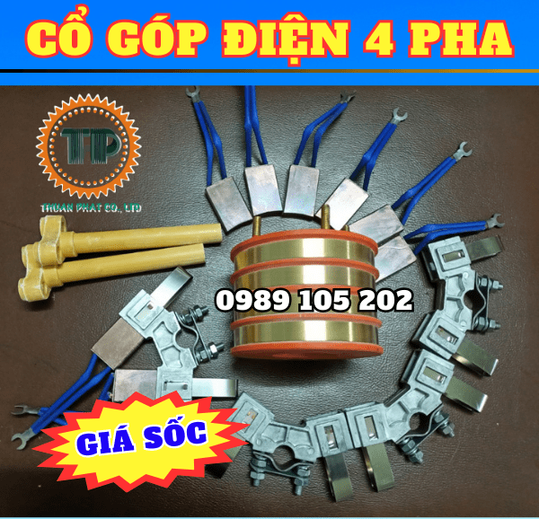 Bộ cổ góp chổi than 4P rãnh âm trục 56mm Bộ cổ góp chổi than 4P rãnh âm trục 56mm