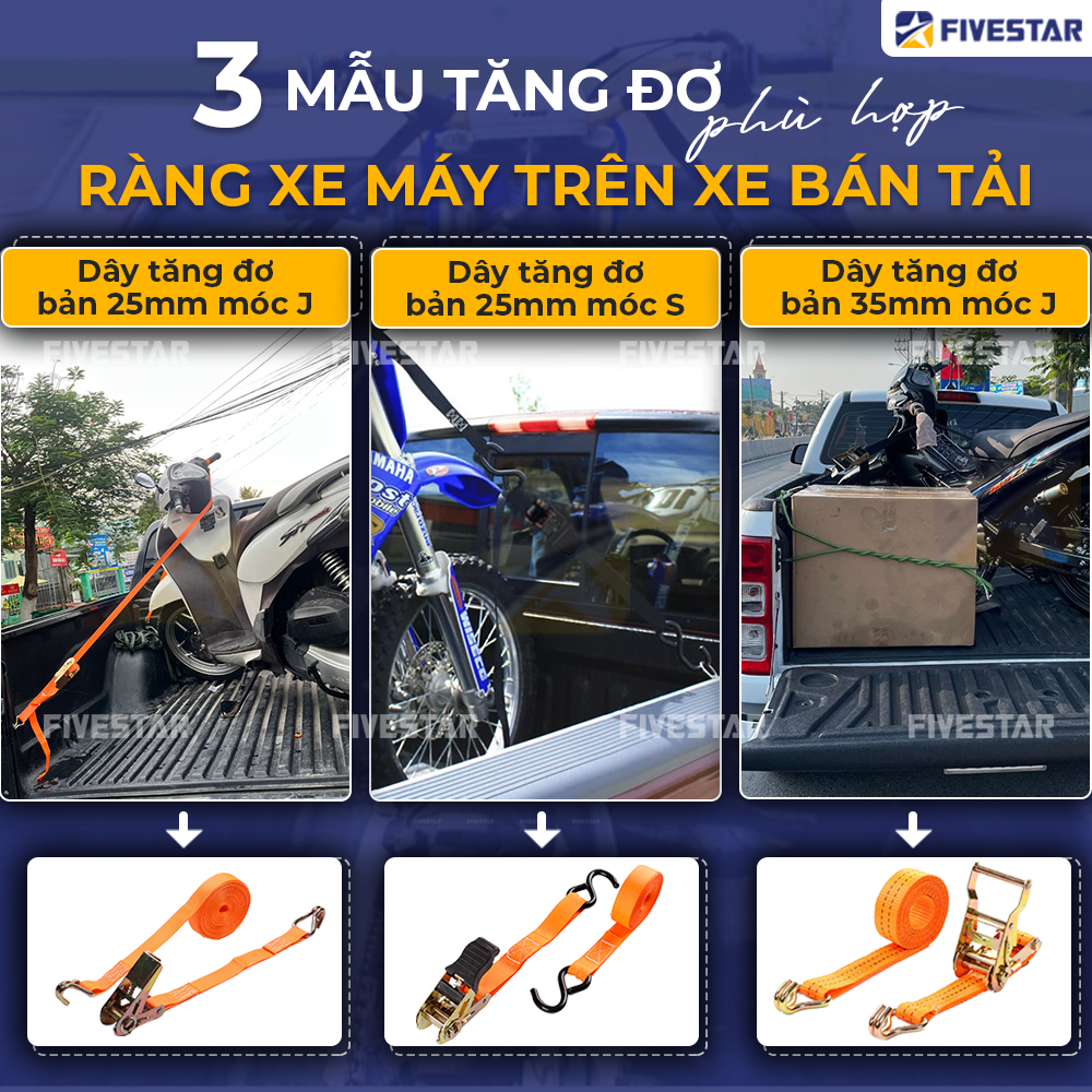 3 mẫu dây tăng đơ nhà Fivestar phù hợp nhất cho việc ràng xe máy trên xe bán tải 3 mẫu dây tăng đơ nhà Fivestar phù hợp nhất cho việc ràng xe máy trên xe bán tải