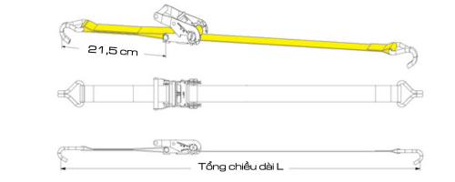 Bảng vẽ kỹ thuật dây tăng đơ bản 38mm tải 2 tấn móc j