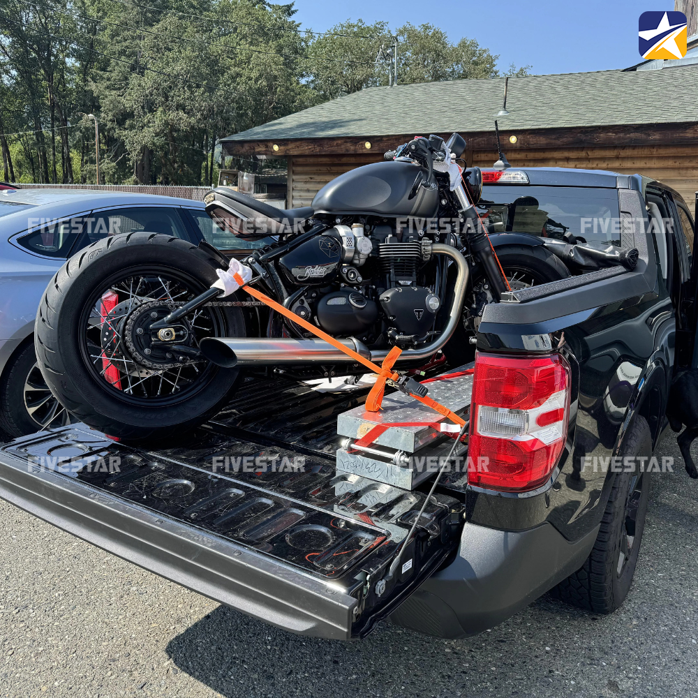 Chằng buộc xe khi chống đứng hay chống nghiêng phù hợp khi xe được chở có chiều dài thân xe lớn Chằng buộc xe khi chống đứng hay chống nghiêng phù hợp khi xe được chở có chiều dài thân xe lớn