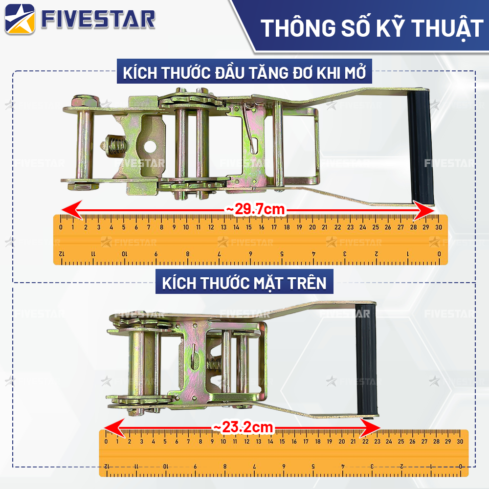 Chiều dài tổng thể đầu tăng đơ bản 50mm tải 3 tấn Chiều dài tổng thể đầu tăng đơ bản 50mm tải 3 tấn