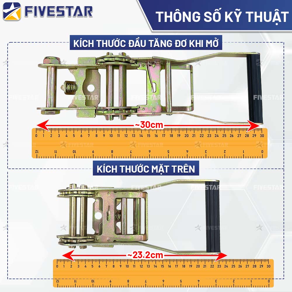 Chiều dài tổng thể đầu tăng đơ bản 50mm tải 5 tấn Chiều dài tổng thể đầu tăng đơ bản 50mm tải 5 tấn