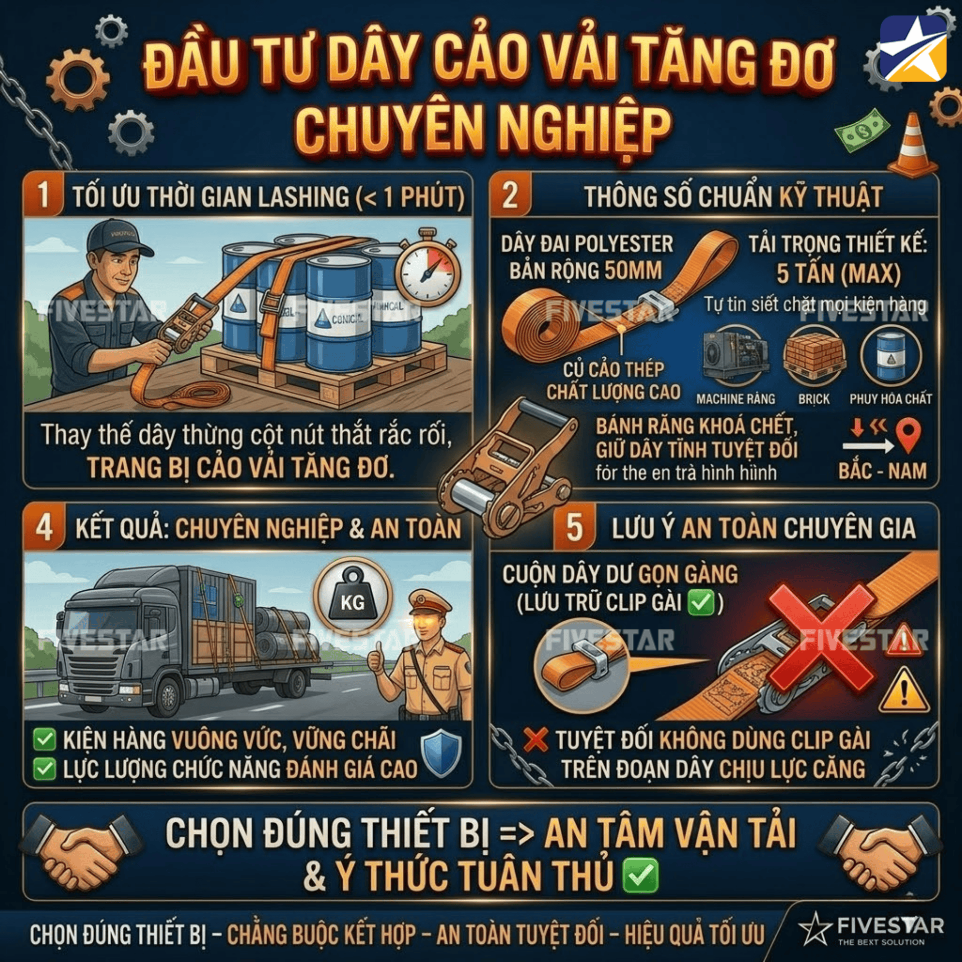 Chọn dây tăng đơ chất lượng để chằng buộc hàng trên xe tải Chọn dây tăng đơ chất lượng để chằng buộc hàng trên xe tải