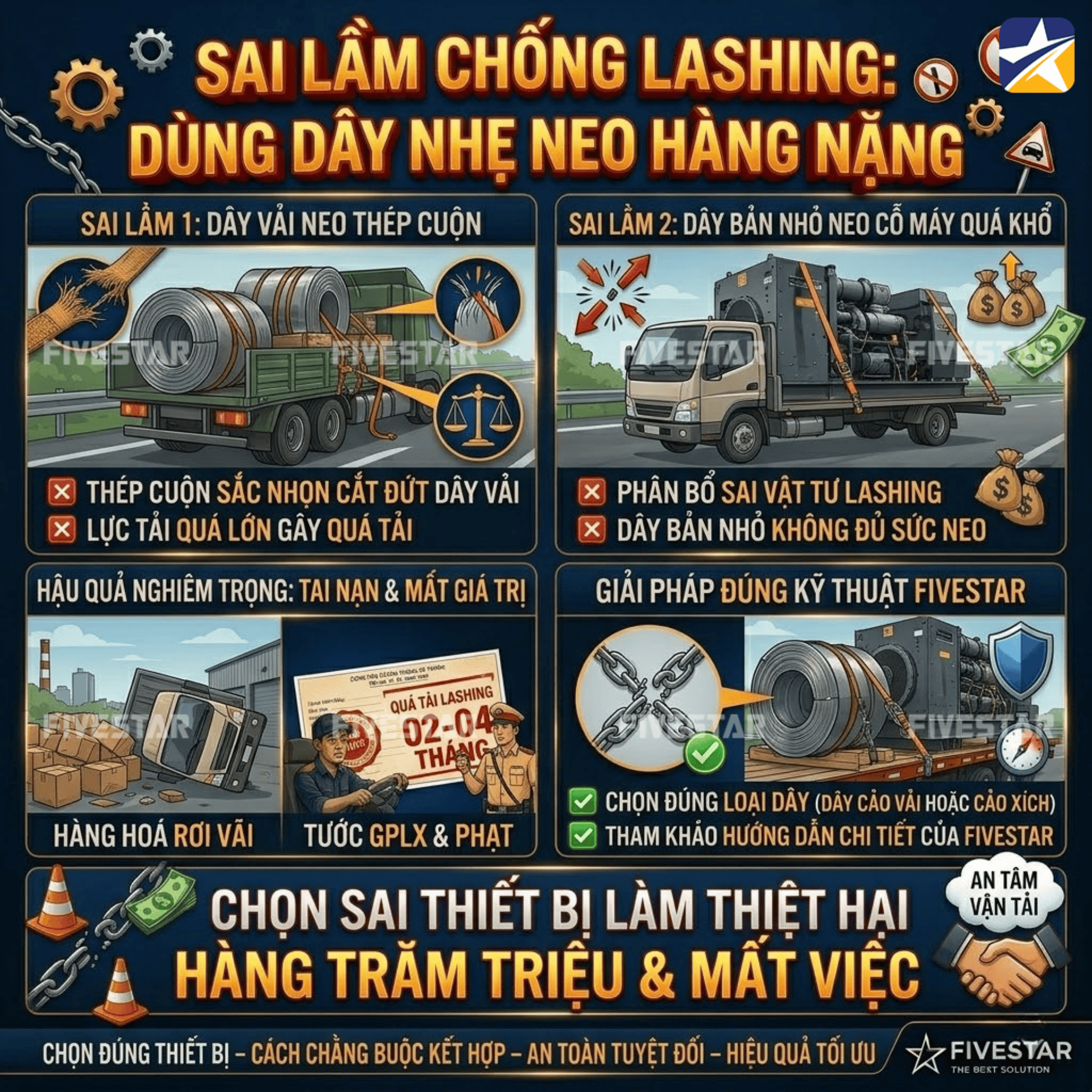 Chọn sai loại dây lấy dây nhẹ đi chằng hàng nặng Chọn sai loại dây lấy dây nhẹ đi chằng hàng nặng