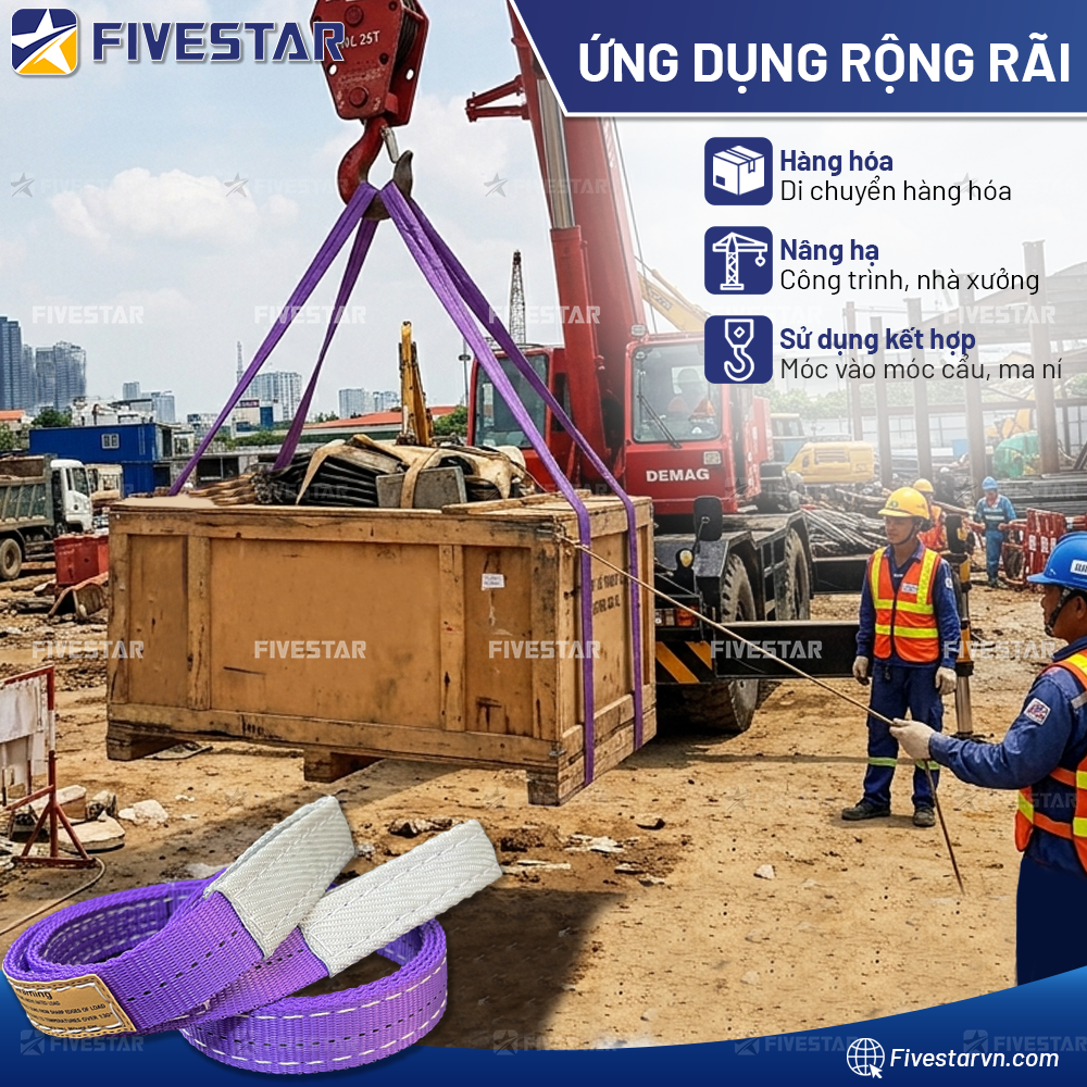 Dây cáp vải tải 1 tấn được sử dụng rộng rãi trong việc nâng hạ hàng hoá Dây cáp vải tải 1 tấn được sử dụng rộng rãi trong việc nâng hạ hàng hoá