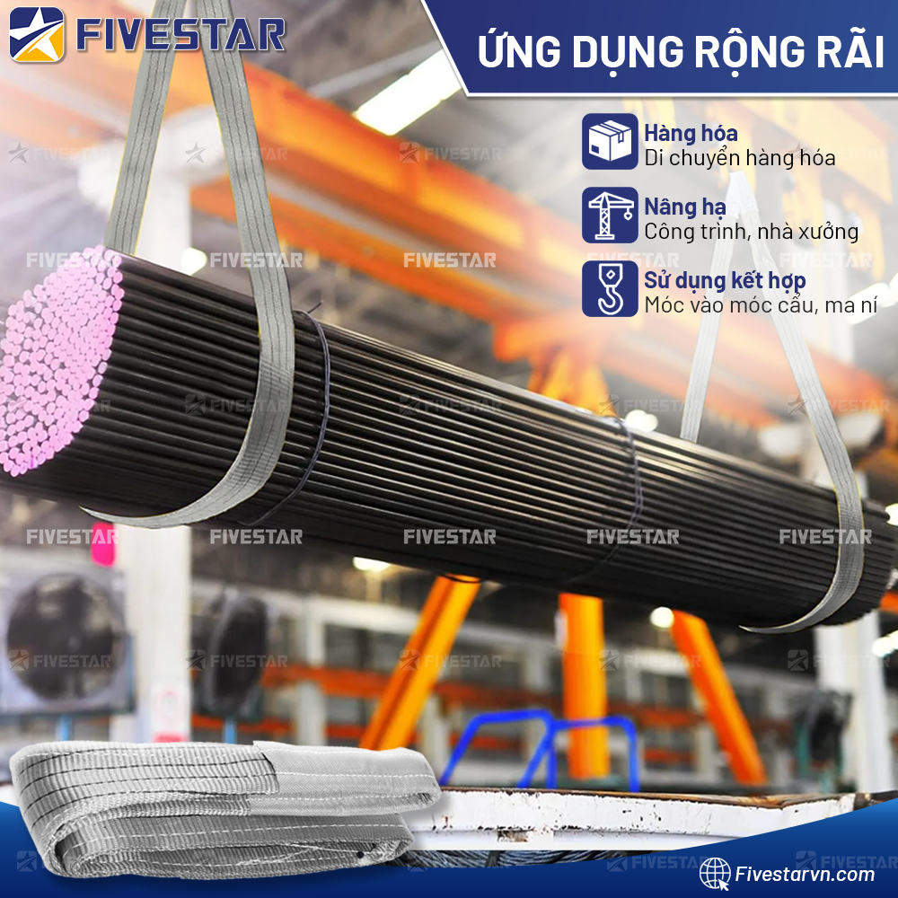 Dây cáp vải cẩu hàng tải 4 tấn được sử dụng rộng rãi trong công nghiệp Dây cáp vải cẩu hàng tải 4 tấn được sử dụng rộng rãi trong công nghiệp